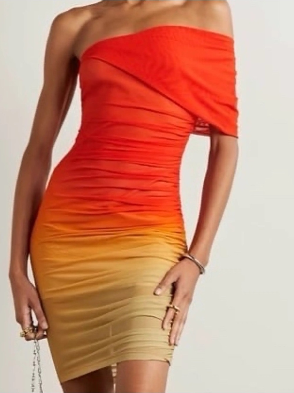 Mugler One-Shoulder Ombre Bodycon Dress in Red and Tan